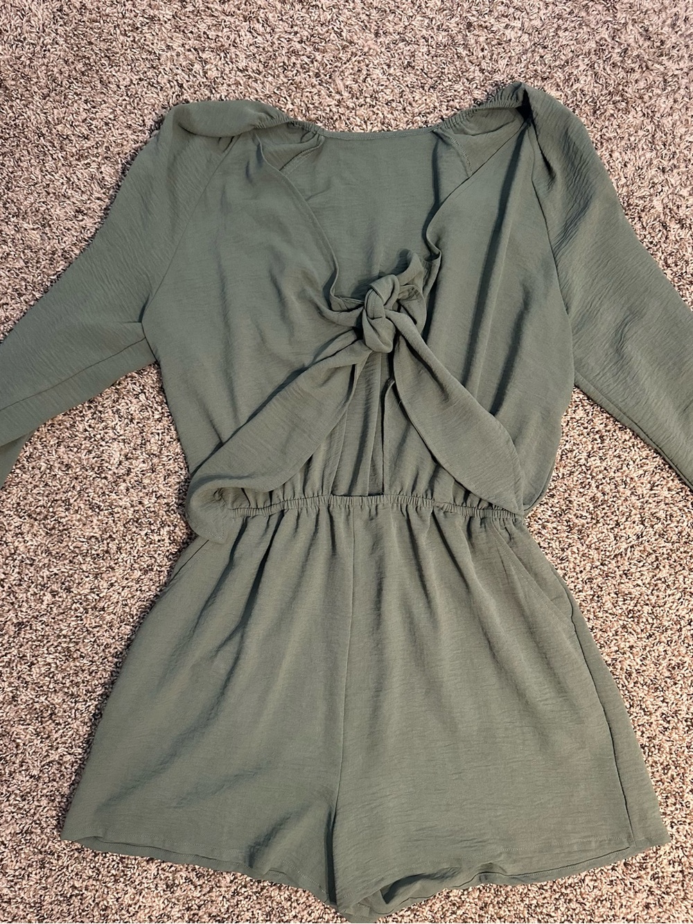 Olive Green Tie-Front Romper